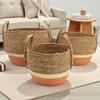 Straw & Seagrass Large Baskets – Natural & Orange- Set of 3