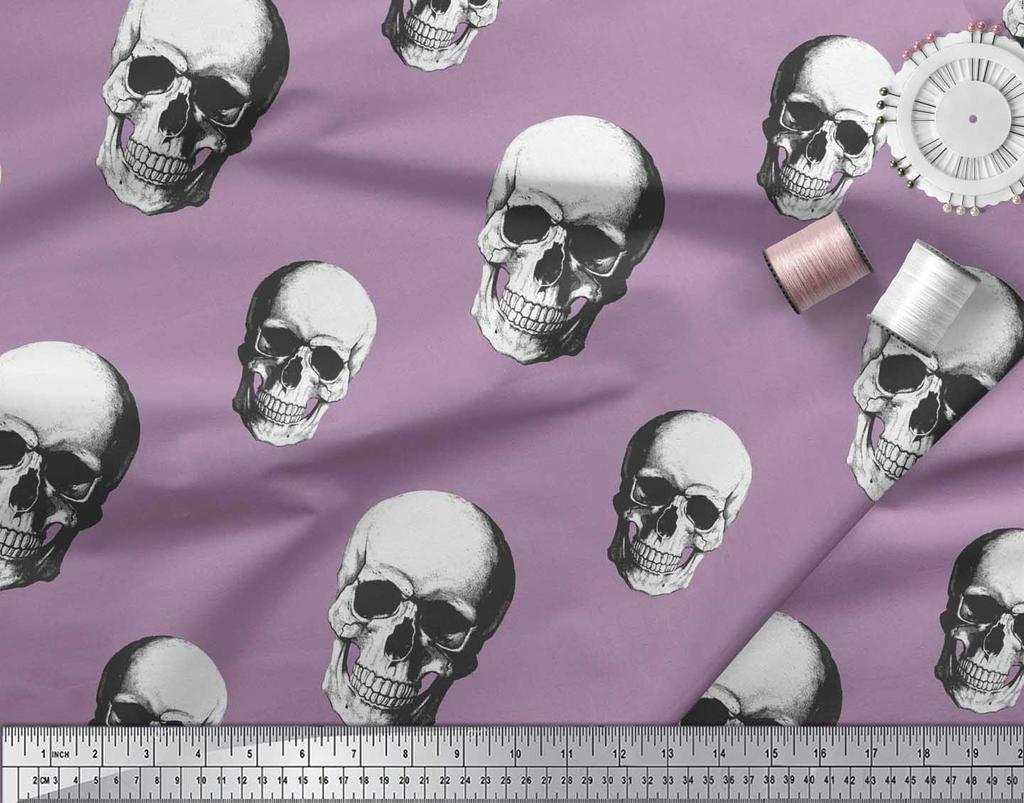 Soimoi Japanischer Krepp-Satinstoff, Horror-Totenkopf, Halloween-Druck, Meterware, 107 cm