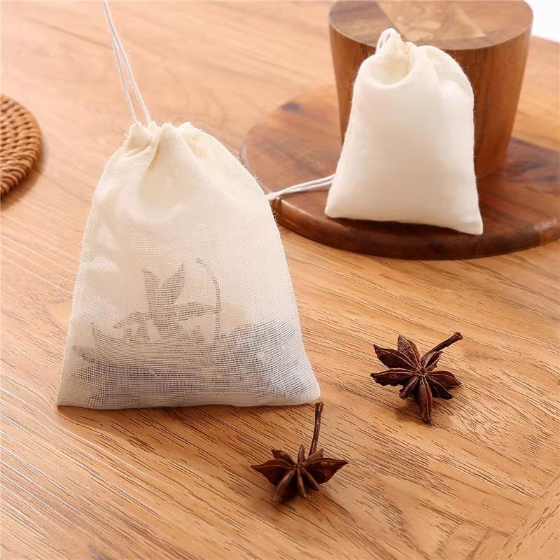 1/3pcs Reusable Cotton Food Filter Bag Drawstring Type Medicine Herbal Spice Strainer Soup Mesh Filter Kitchen Food Filter Bags