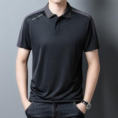 T-shirt da uomo versatile in seta di ghiaccio elastica a maniche corte, top da uomo traspirante e assorbi sudore, taglia grande