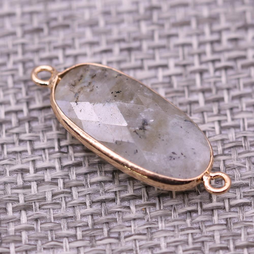 1Pc Reiki Healing Crystal Connector, Energy Natural Stone Oval Quartz Agate Amethyst Gemstone Pendant Charms Connectors for DIY Jewelry Making Craft