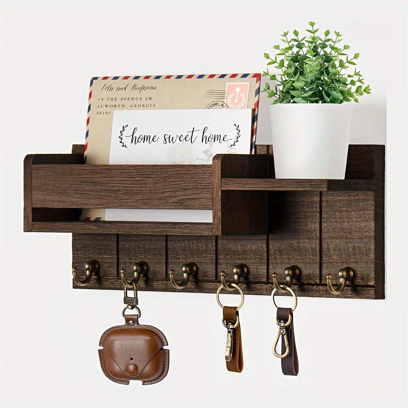 Solid Wood Wall-Mounted Organizer, Multi-Purpose Mail Key Hook Rack, Compact Storage Shelf for Bedroom Study Entryway Home Decor