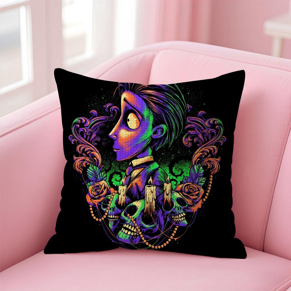 Cartoon CCorpse Bride Cushion Cover Natural Linen Pillow Case DoubleSided Print Decorative Sofa Pillowcase Home Decor Gift