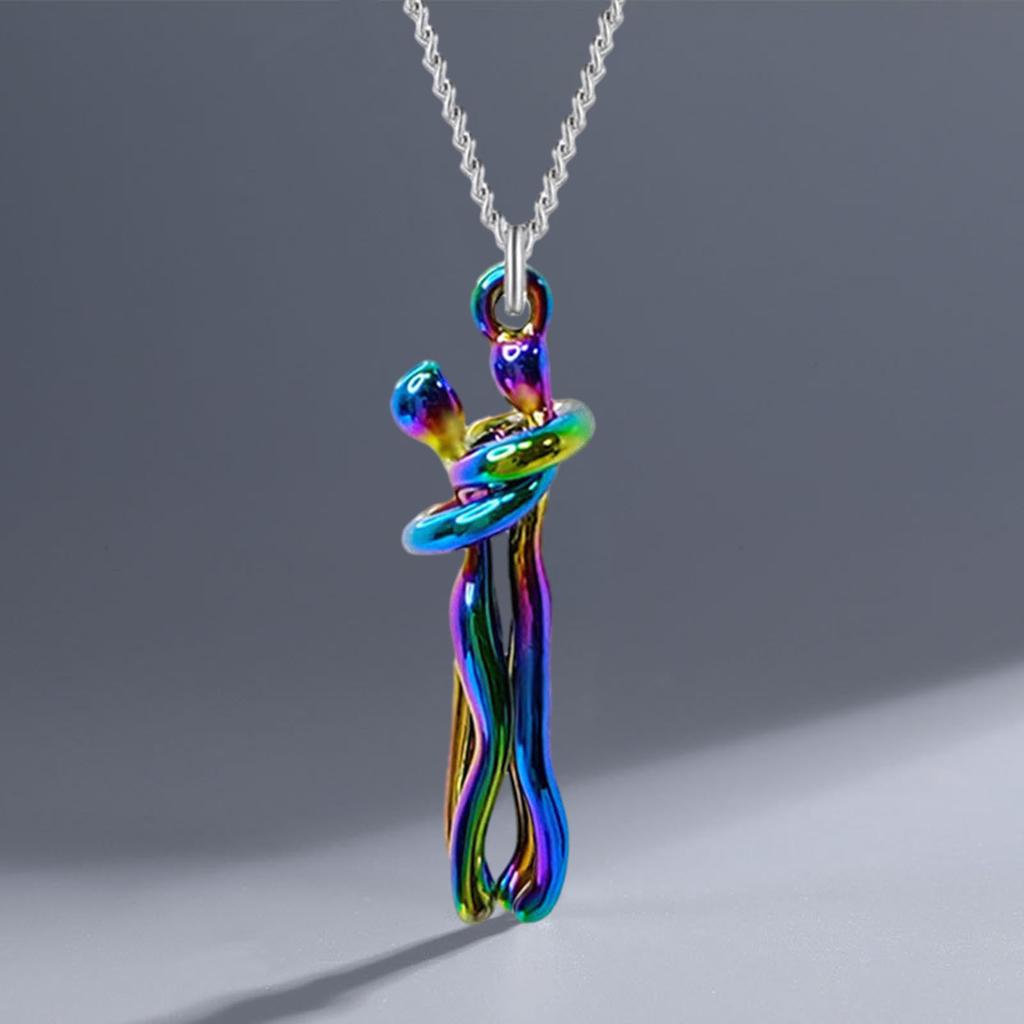 Cadena de gargantilla con colgante y diseño de abrazo de pareja unisex