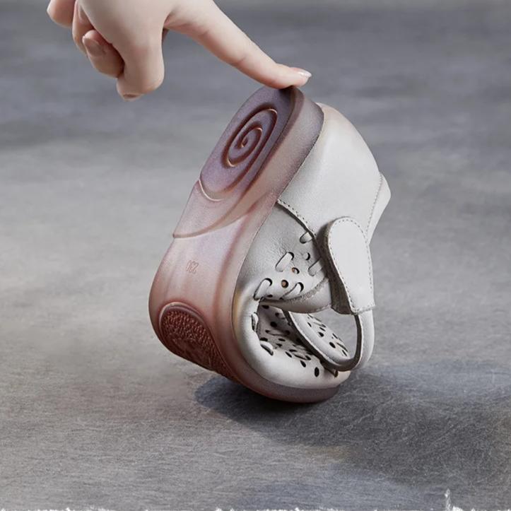 Johnature Pantofi de damă din piele naturală cu talpă moale, sandale plate confortabile, respirabile, decupate