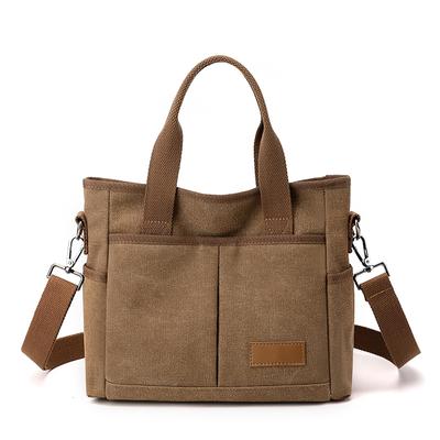 Ebyec Women's Small Canvas Tote Bag, Crossbody Bag, Lightweight, Solid Color, Unisex, 3-Way, Multi-Pocket, Multi-Functional, Suitable for School and