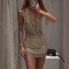 European & American Rhinestone Backless Sleeveless Bandeau Dress - Sexy Solid Color Tight Waist Design