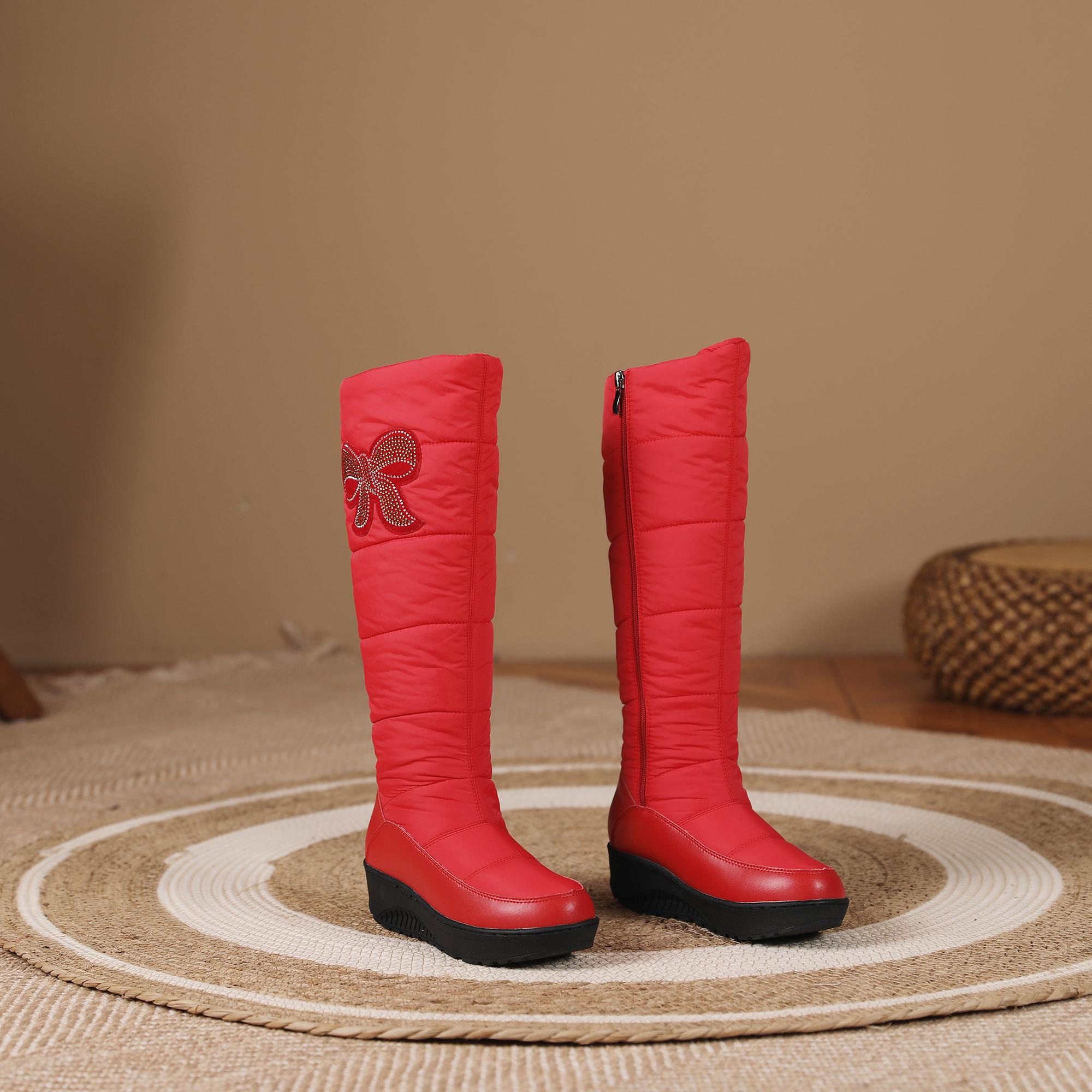 

Q/Женские зимние ботинки на плоской подошве, зимние длинные плюшевые, удобные и теплые длинные ботинки, женская обувь большого размера. 44 красный