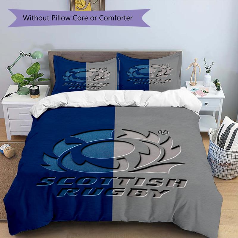 3pcs Scotland Rugby Bedding Set Duvet Cover Closure Includes 1 Duvet Cover & 2 Pillowcases, Soft and Comfortable for All Seasons.