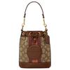 Dempsey 14 Letter Logo Stripe Classic Print Fabric And Leather Bucket Bag Women Bags Elephant-Gray Brown C8322-IMVGB