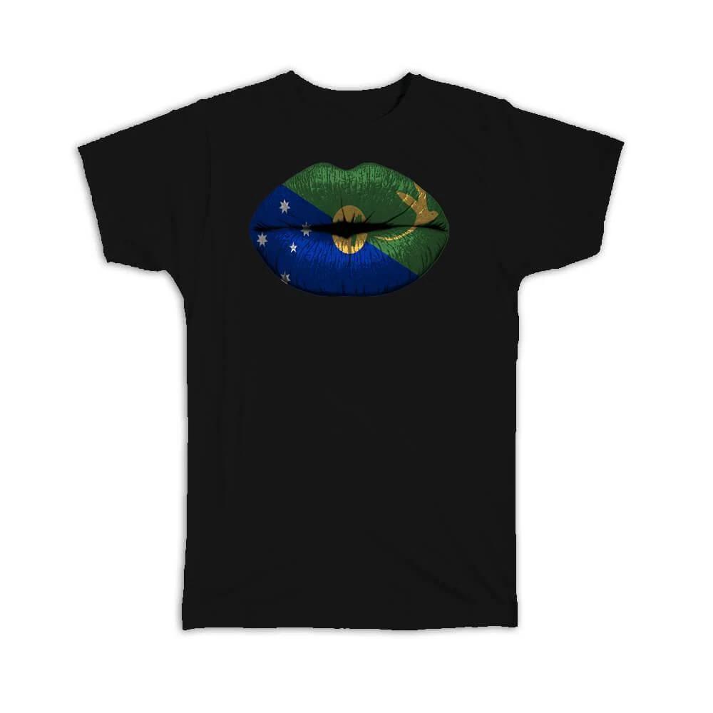Gift T-Shirt : Lips Christmas Island Flag Expat Country For Her Woman Feminine XL