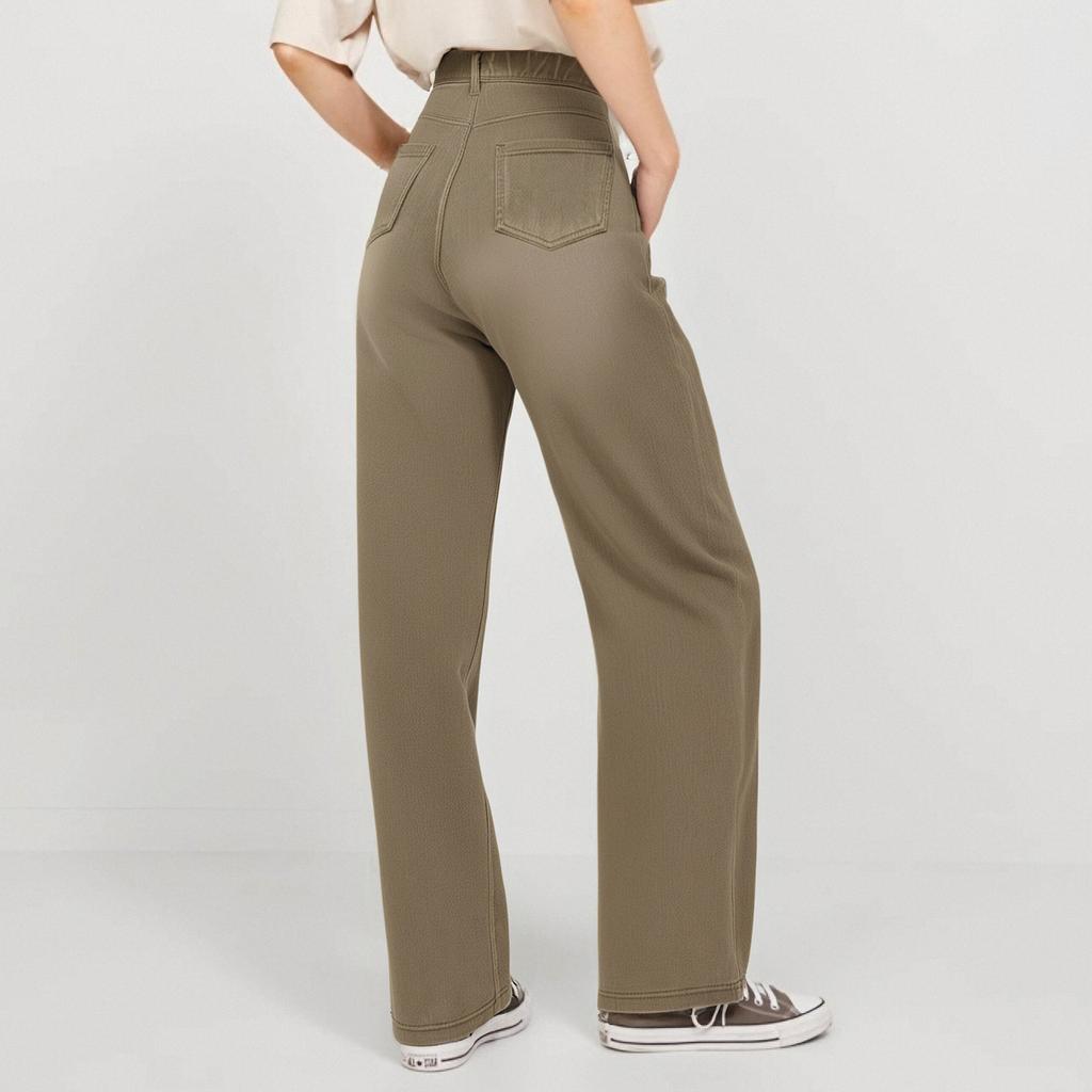 Damen Jeans Lässig Einfarbig Stretch Knopf Gerade Jeans