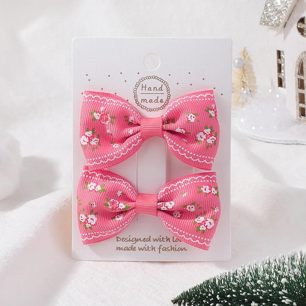 2Pcs/Set Solid Color Nylon Kids Bows Hair Clips for Baby Girls Handmade Bowknot Hairpin Barrettes Photograph Hair Accessories