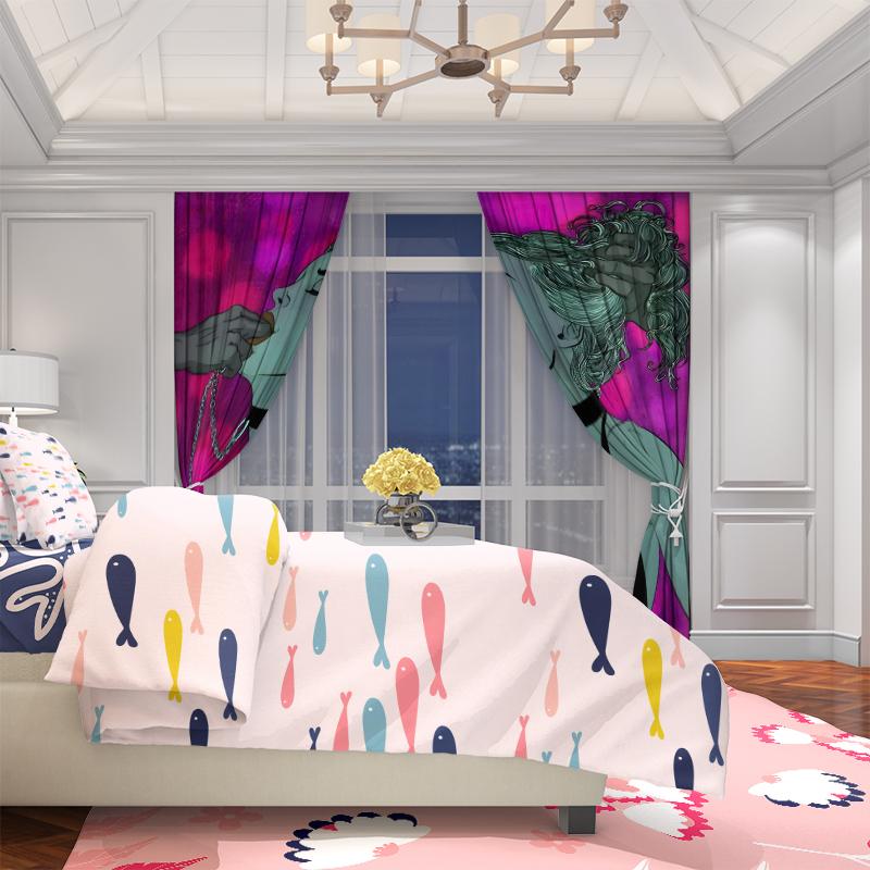 2 st - Alla hjärtans dag karaktärstryck - Tryckt gardin - Polyestermaterial - Lämplig för sovrum, vardagsrum, arbetsrum,