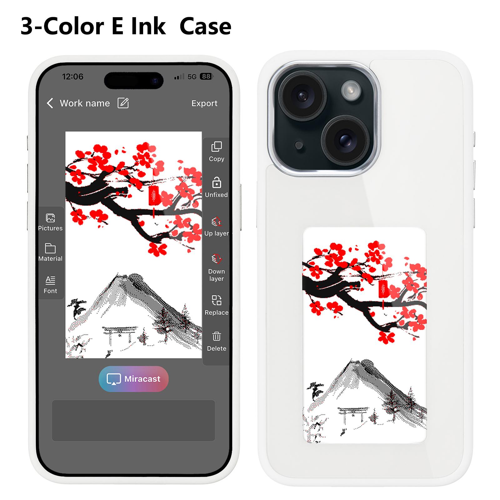 

3-Color E Ink Display Phone Case for iPhone 15 NFC Display Any Image You Want White