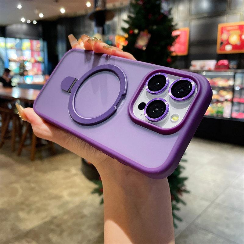 Luksus Matt Holder Telefonveske For iPhone 15 Pro Max 14 13 12 11 For Magsafe Støtsikker metall Usynlig magnetisk brakett Bakdeksel med linsefilm