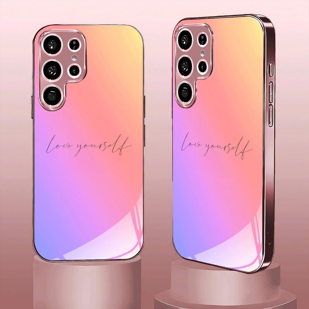 Pink purple gradient glass phone case suitable for Samsung Galaxy S26 S25 S24 S23 S22 S20 FE/Ultra/Plus anti drop back cover