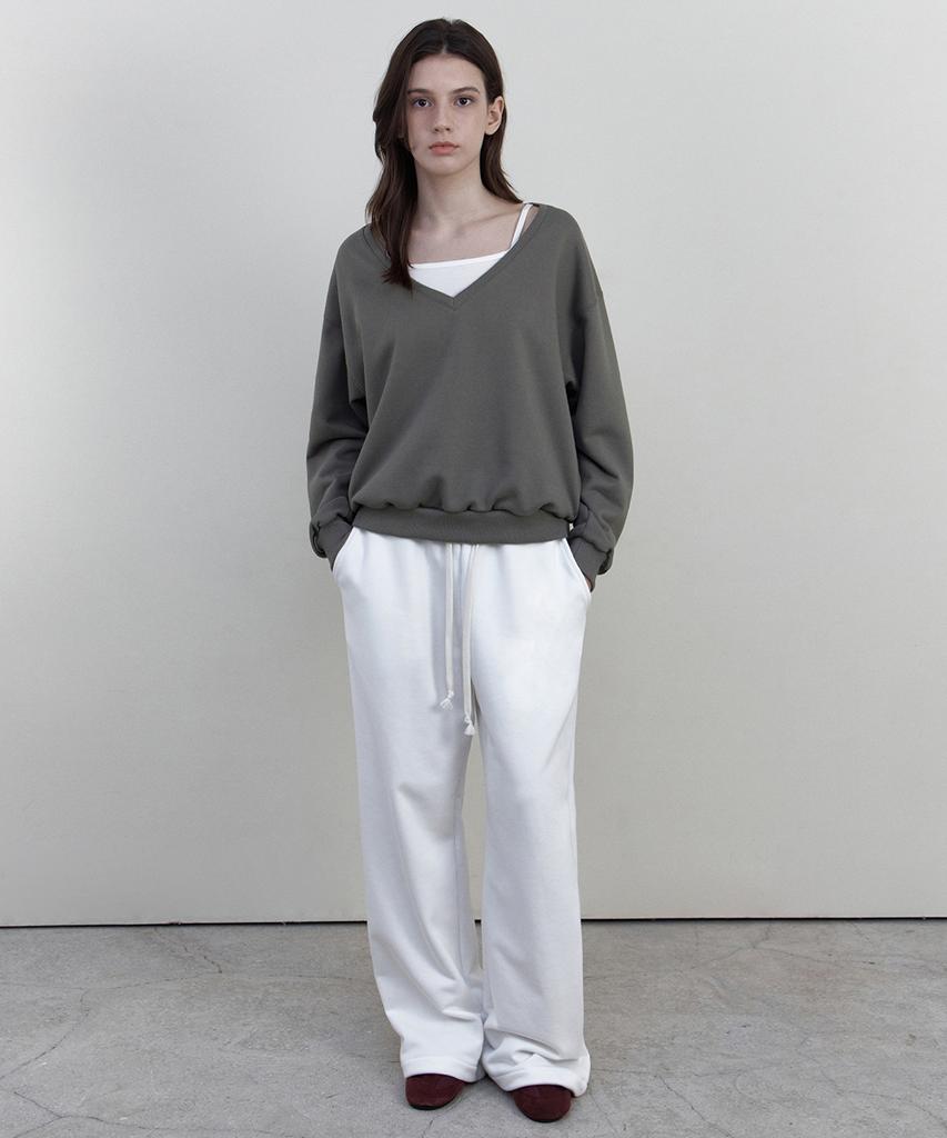 WEDNESDAYOASISFORWOMEN Deep V-Neck Sweatshirt_Khaki Gray(Wb6Tp49)