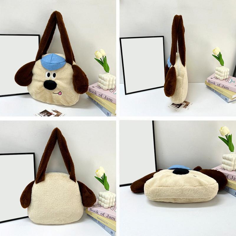 Cartoon  Headmaster Dog Handheld Underarm Bag Portable One-Shoulder Dual-Purpose Sweet Large-Capacity Plush Crossbody Bag
