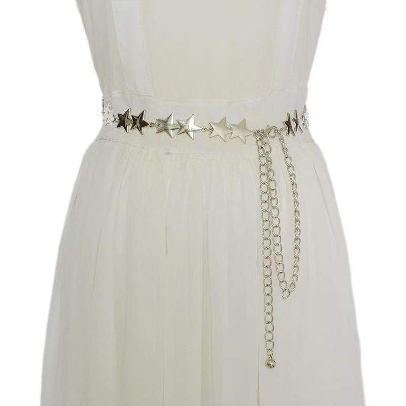Metal Waist Chain for Women Fashion Trendy Five-pointed Star Chain Waist Decoration with Dress Decoration