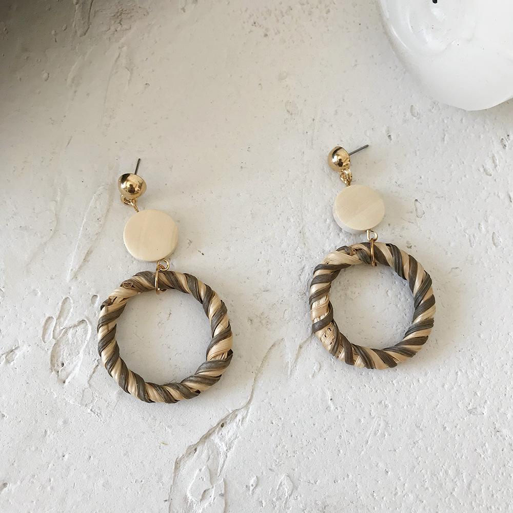 Rattan Diamant Geometrische Stroh Anhänger Ohrringe für Frauen