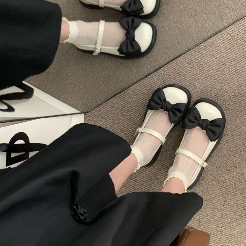 2025 spring and summer new round head retro bow small leather shoes women's work shoes Mary Jane college style women's single shoes