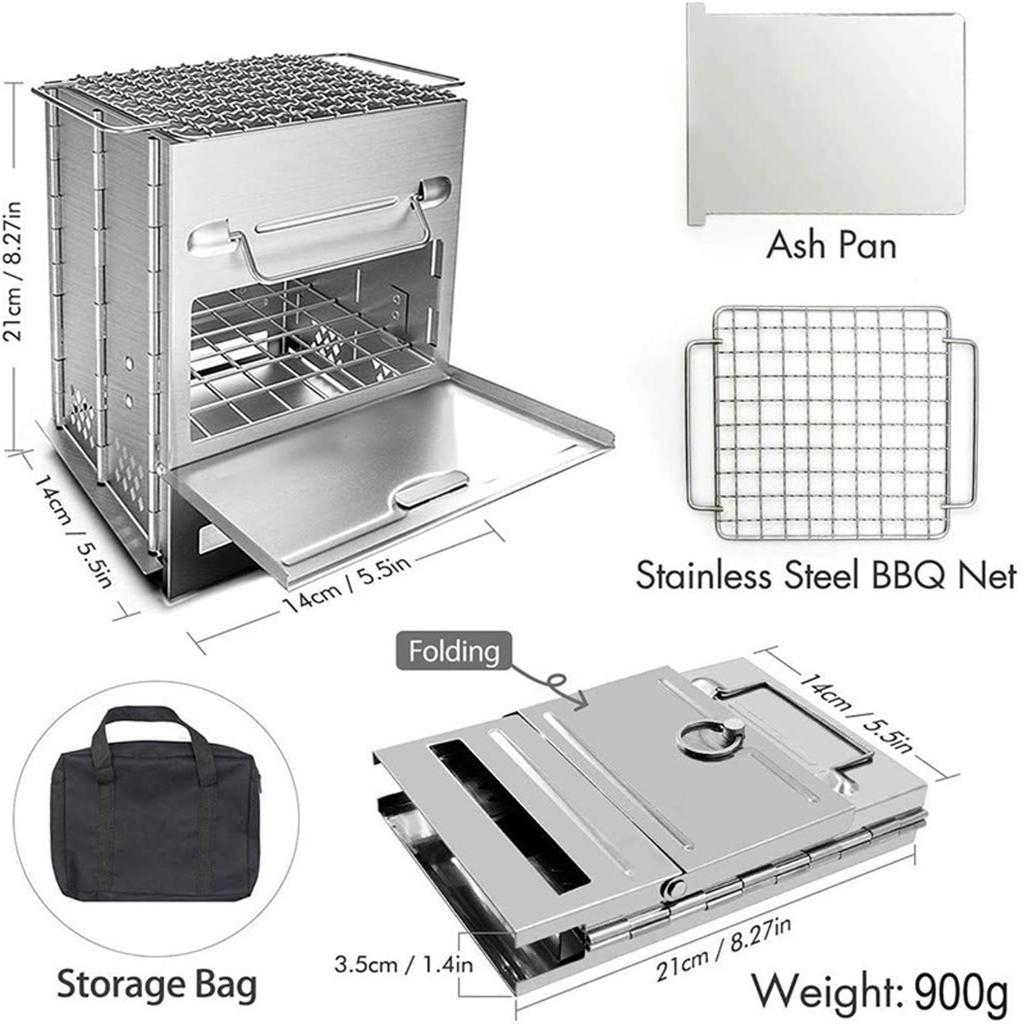 Przenośna kuchenka kempingowa z grillem dla 2-3 osób piec opalany drewnem ze stali nierdzewnej