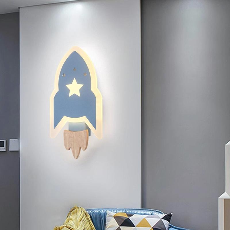 Cartoon LED Rocket Wall Lamp Modern Eye Protection  Passageway Study Bedside Star Rocket Wall Lamp for Kid Room Easy To Install