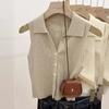 Polo lapel thin slim sling outer vest women's summer chic ice silk knitted vest sleeveless small top