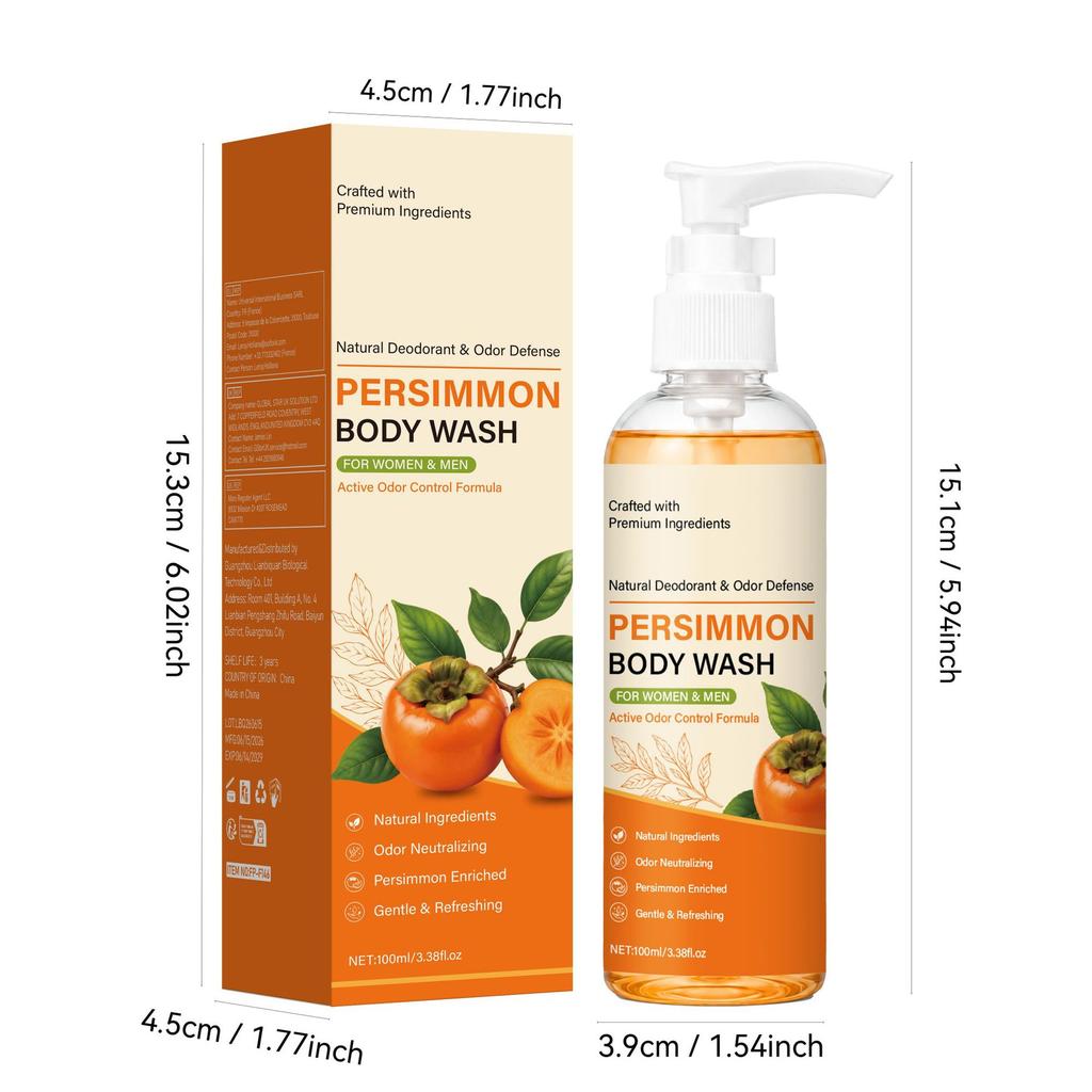 Persimmon Shower Gel Body Wash Cleansing Skin Foamy Rich Deodorant Natural Extract Moisturizing Men Women