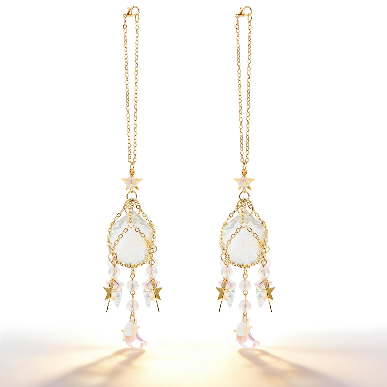 

2Pcs Window Hanging Rainbow Sun Catcher Home Outdoor Hanging Decoration Bedroom Balcony Patio Sun Moon Prism Pendant Good