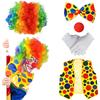 5 pièces/set Costume de Clown d'Halloween pour Adultes Combinaison en Tissu avec Ensemble Perruque Cosplay Fête Carnaval Spectacle de Scène Tenue de Jeu de Rôle