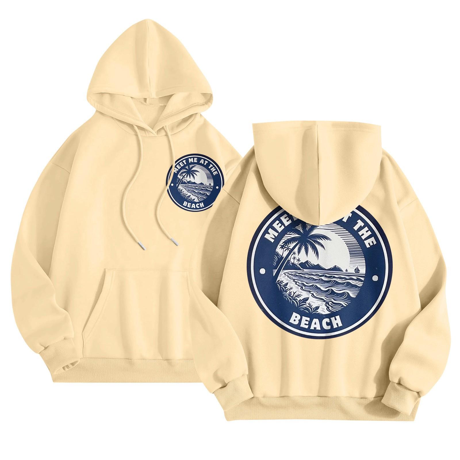 

Графические толстовки с капюшоном для женщин Милый пуловер с длинным рукавом Опрятные толстовки с капюшоном с принтом букв Осень-зима XXL бежевый