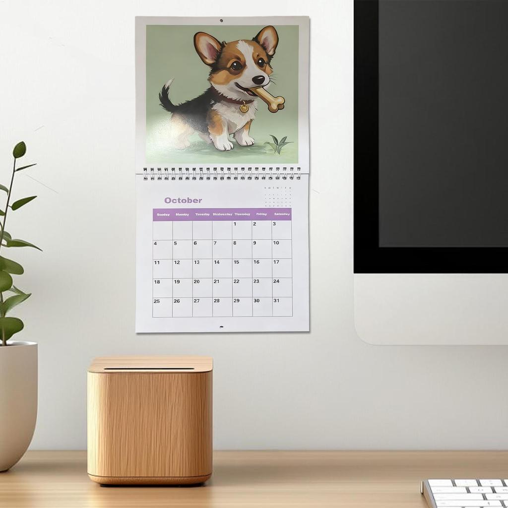 2026 Dog Calendar Cute Cartoon Puppy 12 Month Wall Planner for Home Office Desk, Unique Gift for Dog Lovers, Kids, School Decor