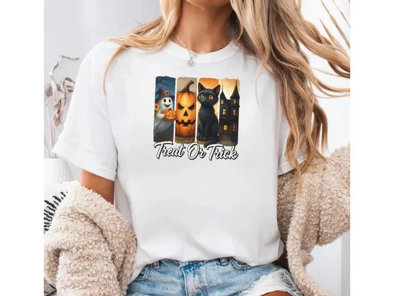 Funny Spooky Ghost Cat Halloween Unisex T Shirt S