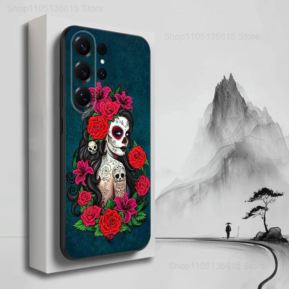 Catrina Skull Girl Mexican Case For Samsung S21,S9,S22,S25,S20,S10,Plus,Ultra,S24,S23,FE,Lite,Soft Silicone Black