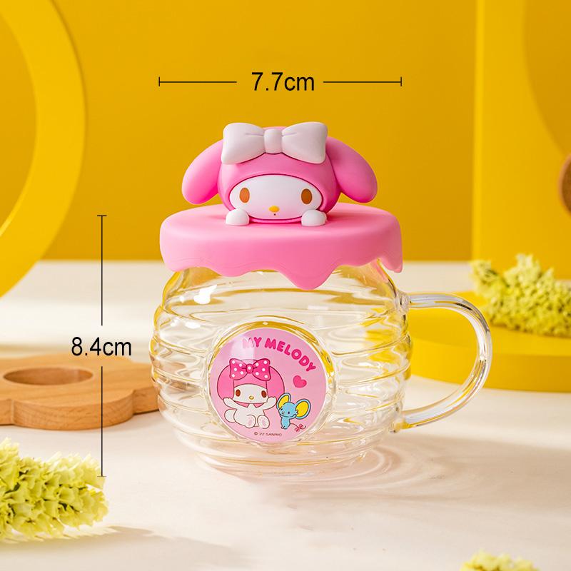

Для Sanrio Hello Kitty Kuromi Melody Стеклянная чашка Медовая чашка для воды в форме банки для детей 420 мл Кружка для кофе с мультяшной силиконовой крышкой 420ML