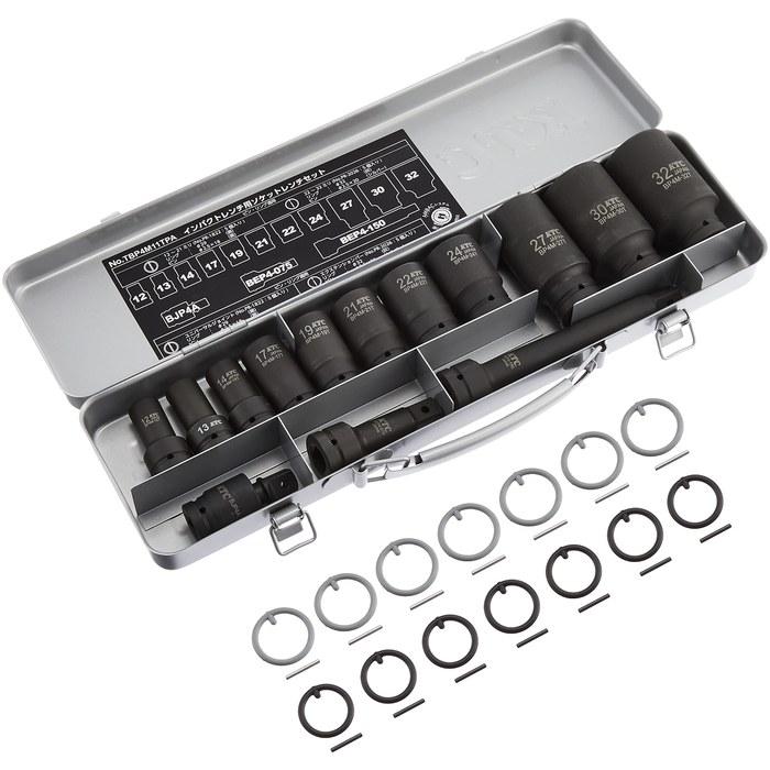[Kyoto Machine Tool] 14-Piece 12.7mm Impact Wrench Socket Set, Shallow, TBP4M11TPA, Black
