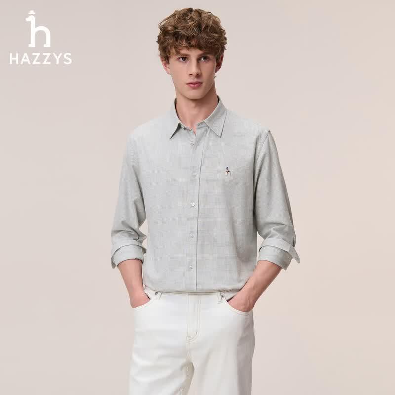 HAZZYS Men's Houndstooth Casual Long-Sleeve Shirt