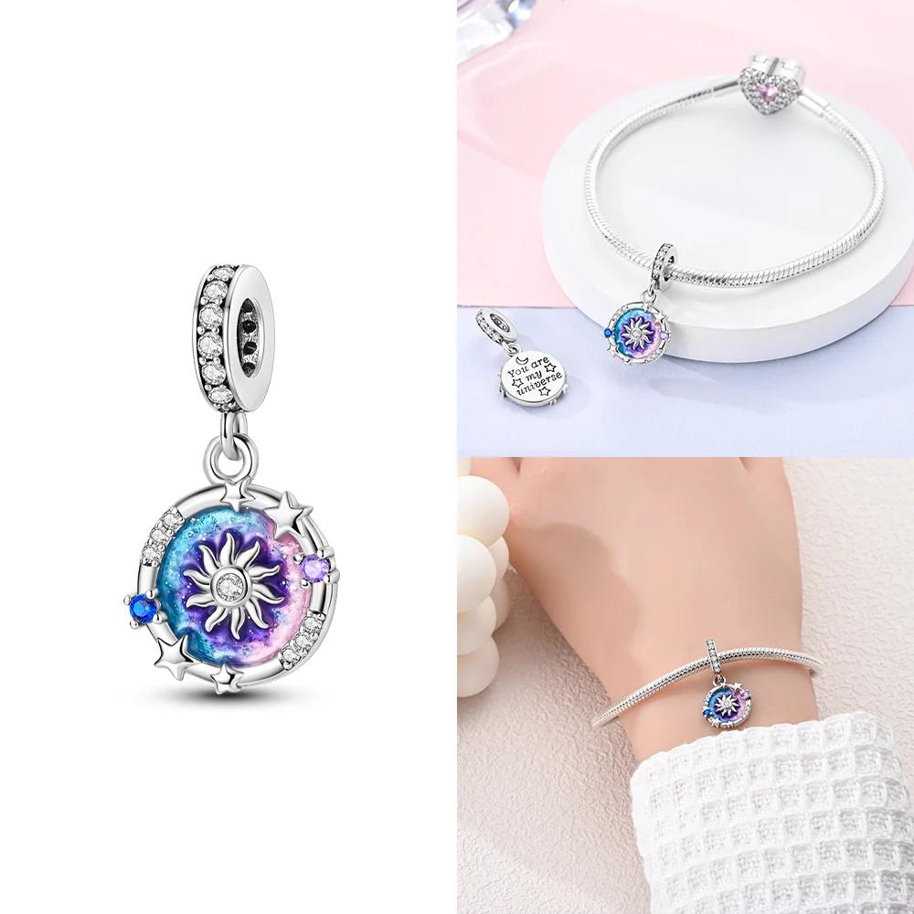 Charms Original Luminous Astronaut Rocket Stars Sun String Beads Fit Bracelet Copper Women Jewelry Making Diy Gift