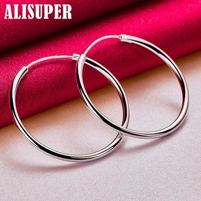 Creolen aus 925er-Sterlingsilber, glatt, 35 mm, großer Kreis, Schmuck