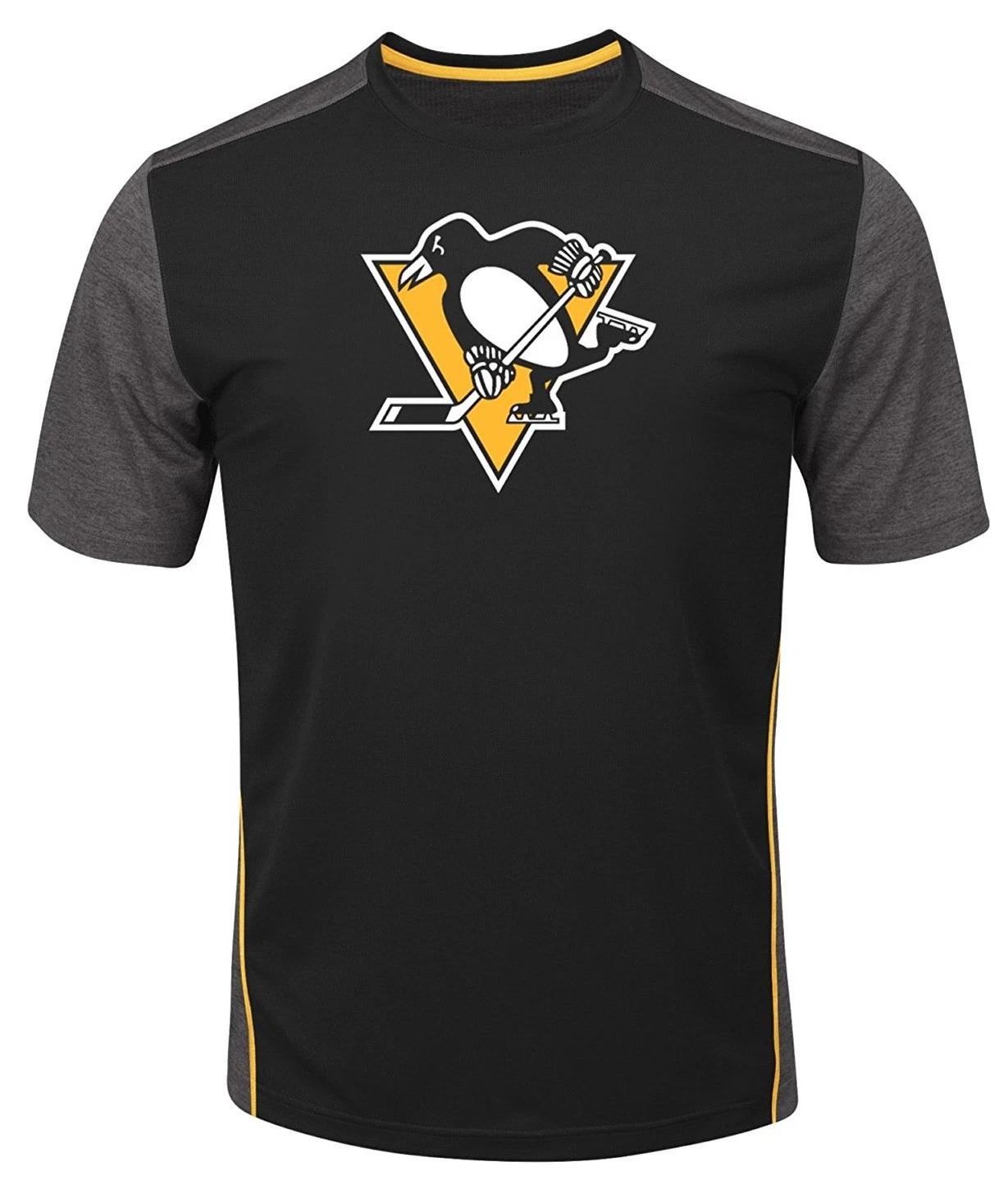 Pittsburgh Penguins Mens Black Glowing Play Synthetic Crew Shirt (Large) 3XL