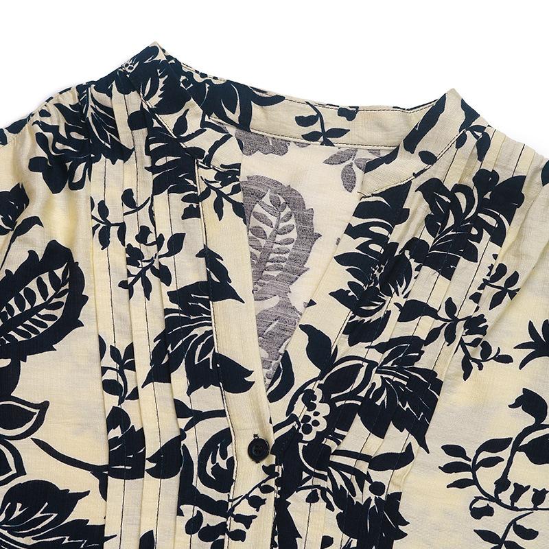 YYFS Damenmode, lässig, Frühling und Herbst, Blumenmuster, bedruckt, langärmelig, V-Ausschnitt, Blusen und Hemden