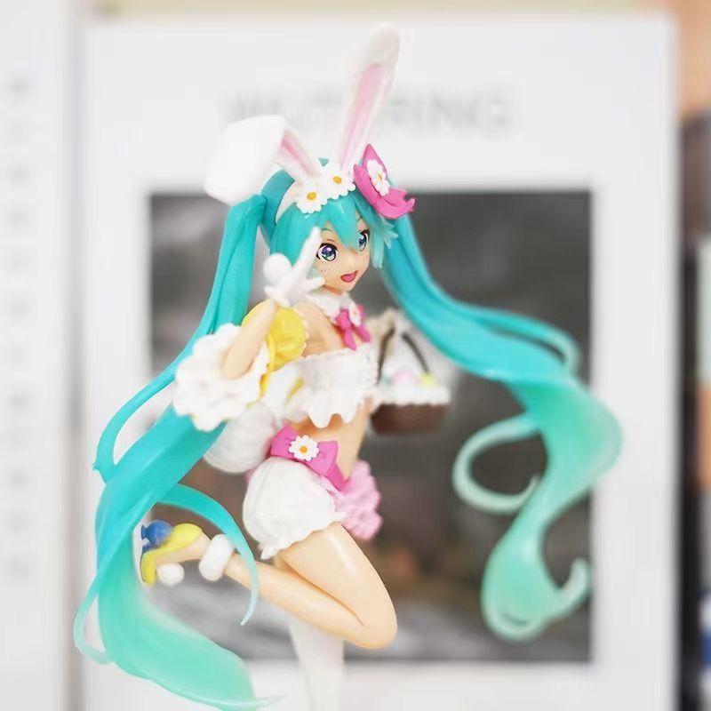 Hatsune Miku Spring Costume with Rabbit Ears Figurine Toy Ornament Anime Model for Decoration