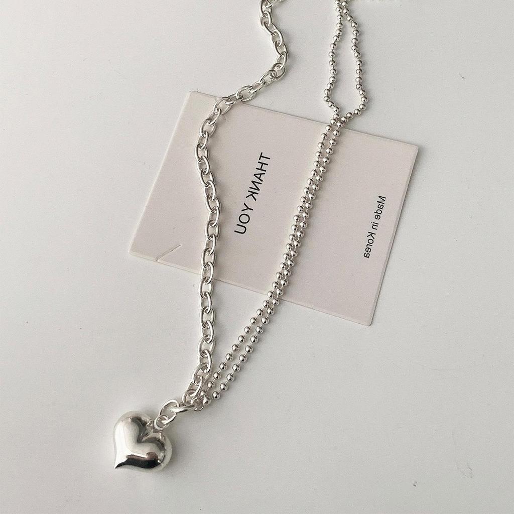 Korean Inspired Sweetheart Double Layer Necklace - Retro Peach Heart Clavicle and Creative Sweater Chain for Women