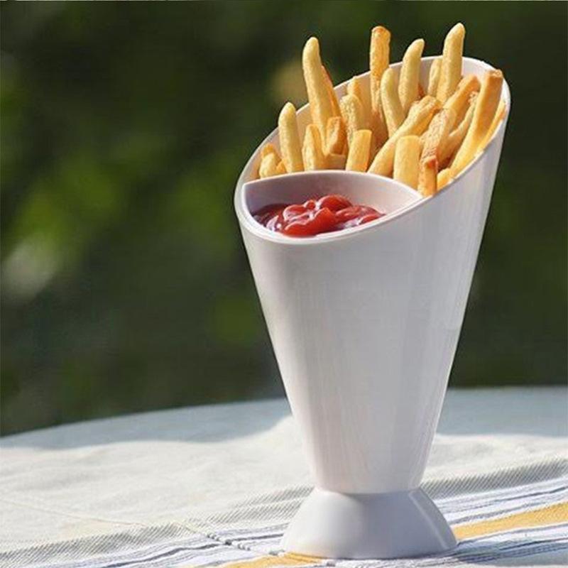 Fries Shelf Holder Assorted Sauce Chips Dip Snack Cone Stand Plastic Dip Cup Two Cup-Mouth Tableware Tray Container Kitchen Tool