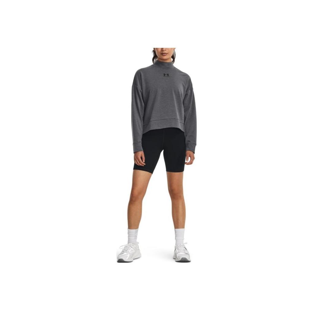 Under Armour Solid Color Cotton Knit Stand Collar Training Sports Hoodie Women Hoodies Gray 1379496-010