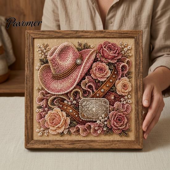 Western Wall Art Decor Charm Faux Pearl Kit, DIY Cowboy Hat Painting Creative Hobby for Beginners Rustic Farmhouse Crafting Kit Adults, Home