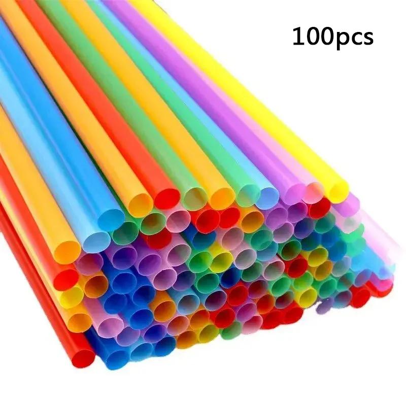 100PCS Disposable Drinking Straws Multicolor MilkTea Milkshake Juice Plastic Straws Bar Drink Summer Party Wedding Accessories