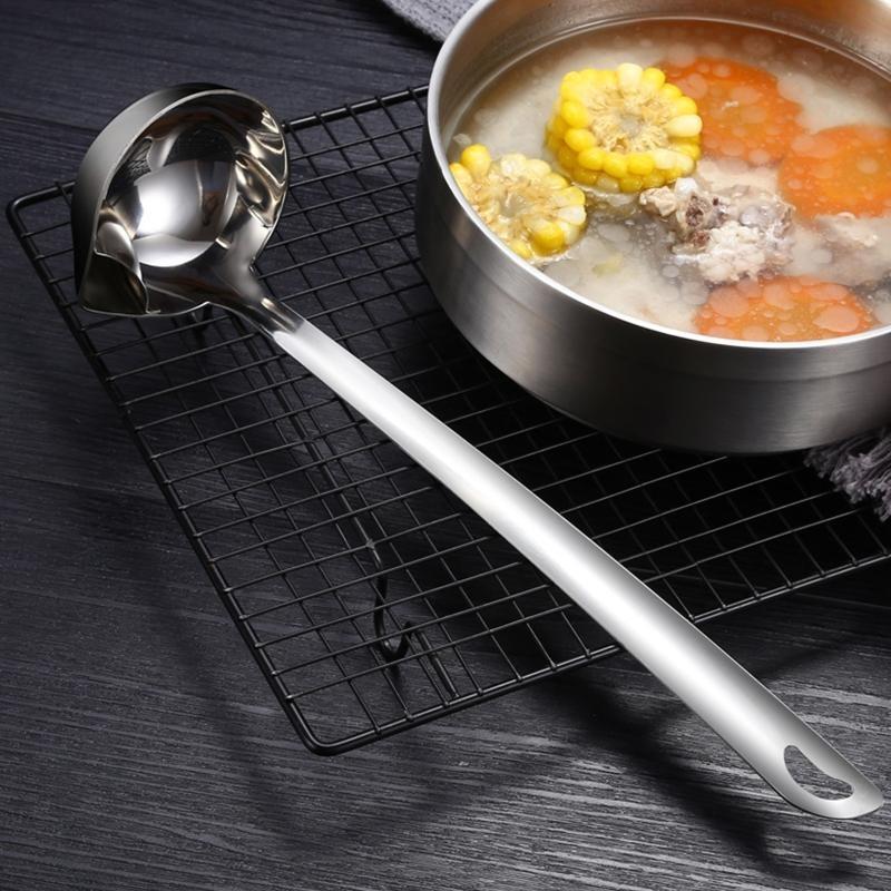 652F Long Handle Oil Soup Separate Spoon Home Strainer Cooking Colander Kitchen Stainless Steel Ladles Dinner Tableware